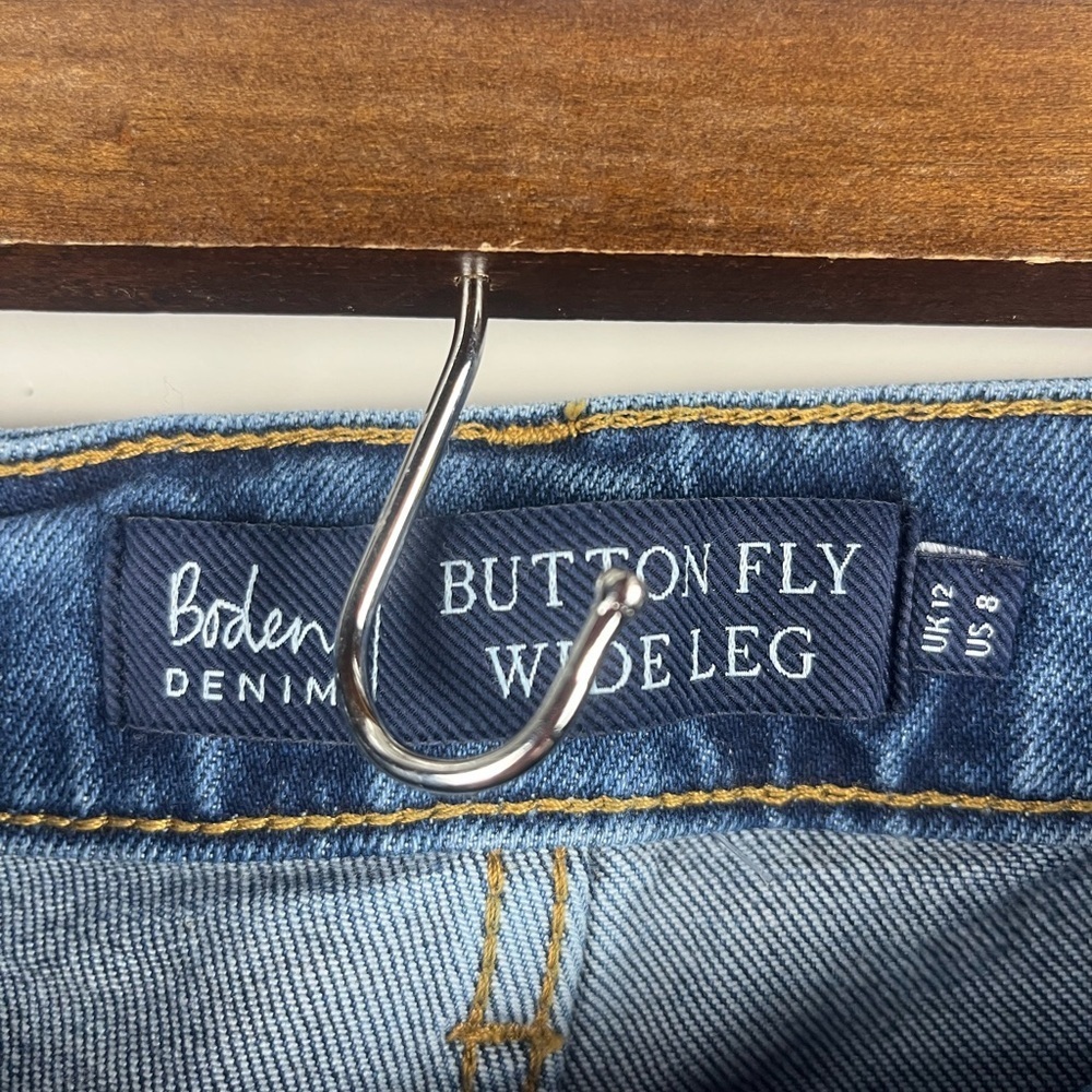 Boden Wide Leg Jean size 8 Button Fly Denim crop 24” inseam - Picture 3 of 6